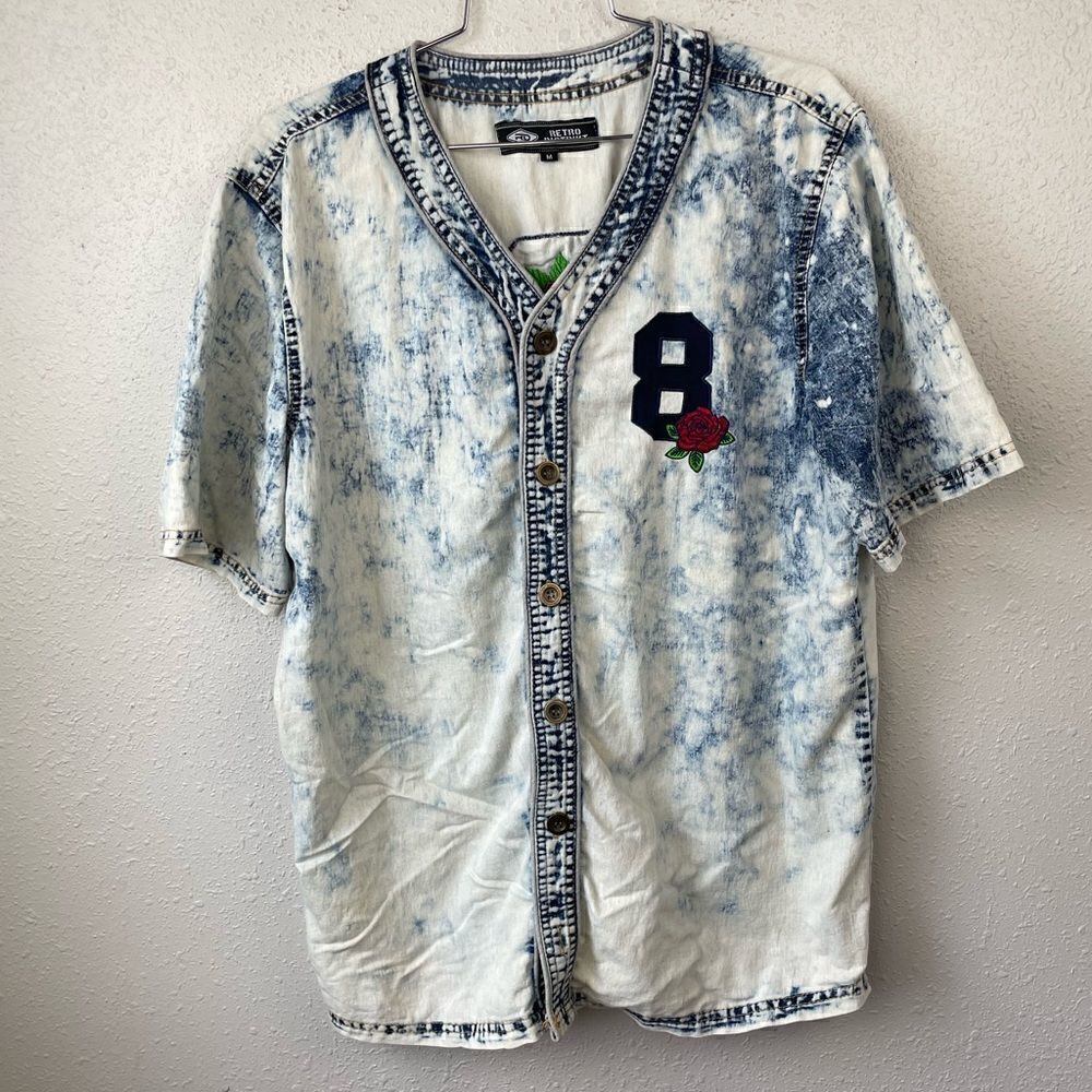 Retro District Acid Wash Style Button Down Short Size M EUC